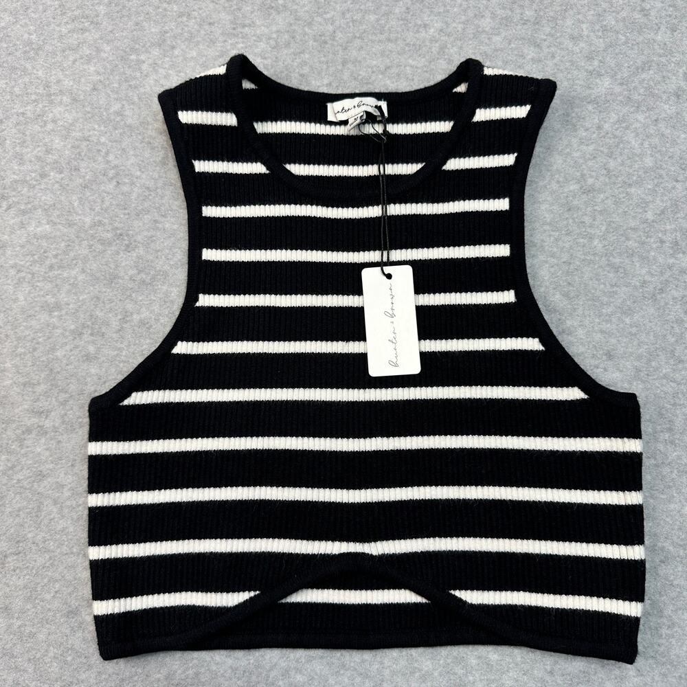 Hunter & Brown Cropped Tank WMNS M Black White Striped Racerback Ribbed Stretchy